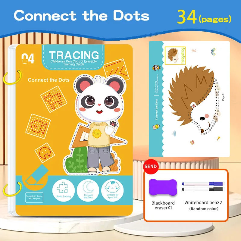 34-Page Reusable Children's Practice Book Set with Erasable Pen - Early Learning of Writing and Drawing Skills, Educational Books for Pen Control Training, Innovative Learning - Perfect Choice for Christmas and Birthday Gifts