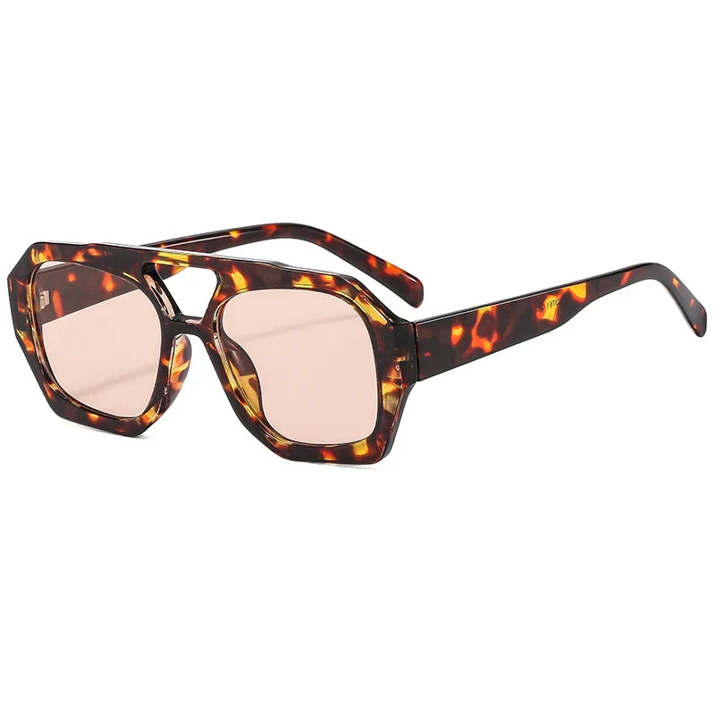 Hiking Women Fashion Polygonal Double Bridge Anti Light Glasses Luxury Minimalist Leopard Pattern Design Eyeglasses UV400