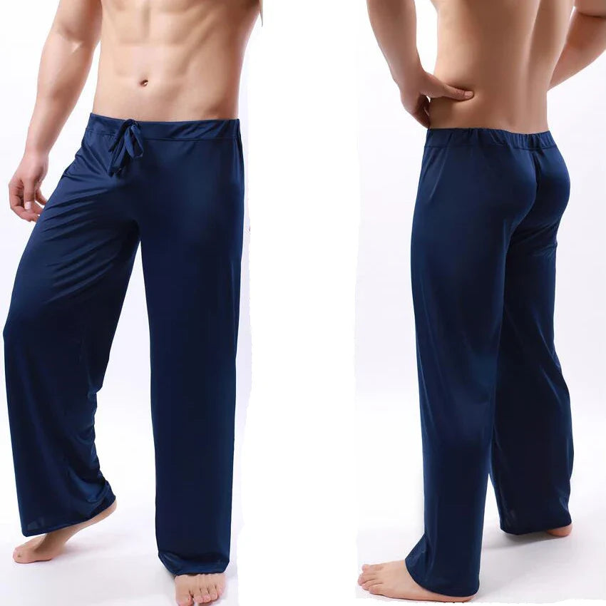 Ice Silk Men Pajama Pants Thin Long Pants Men See Through Sleeping Pants Bottoms Homewear Men Pyjamas Pajamas Home Pants