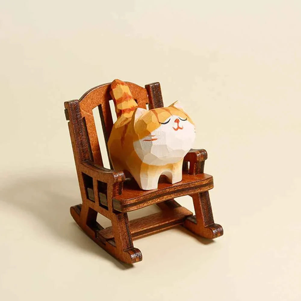 Wooden Cat Statue Handmade – Orange Cat Home Decoration & Gift Idea