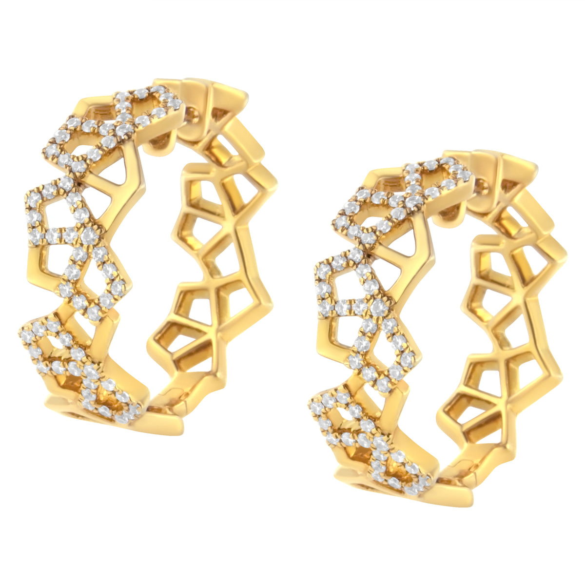 Créoles diamant en nid d'abeille or jaune 14 carats 0,75 carat total (couleur G-H, pureté SI1-SI2) - 24MM