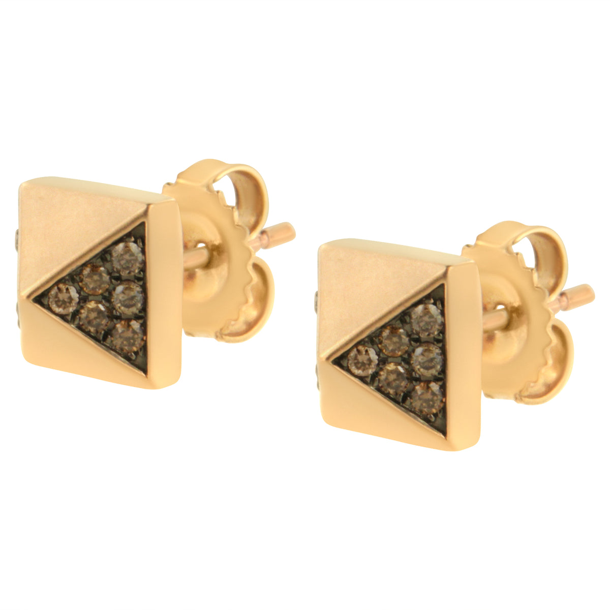 Puces d'oreilles pyramidales en or rose 14 carats et diamants bruns de 0,25 carat (couleur brune, pureté SI1-SI2)