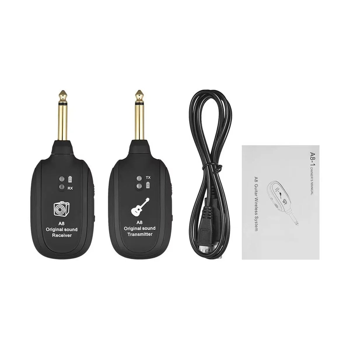 A8 Guitar Wireless System - Built-in Rechargeable Transmitter & Receiver for Electric Guitar/Bass