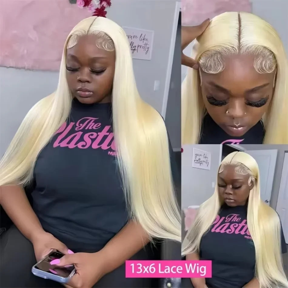30 36 pouces 613 Perruque Lace Front Lisse Cheveux Humains Blonde Véritable Perruque Cheveux Humains13x6 Perruque Frontale HD Pré-Plumée avec Baby Hair