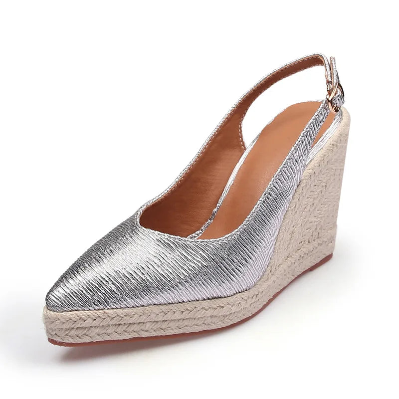 LIHUAMAO wedge ankle strap pointed toe shoes women slingback heels platform espadrilles shoes lady singback heel pumps