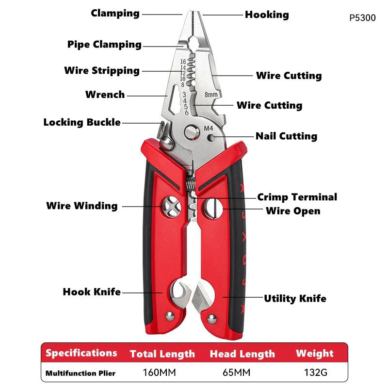18 in 1 Electrician Pliers Multifunctional Wire Stripper Crimper Pliers Crimping Cutting Professional Electrician Tool