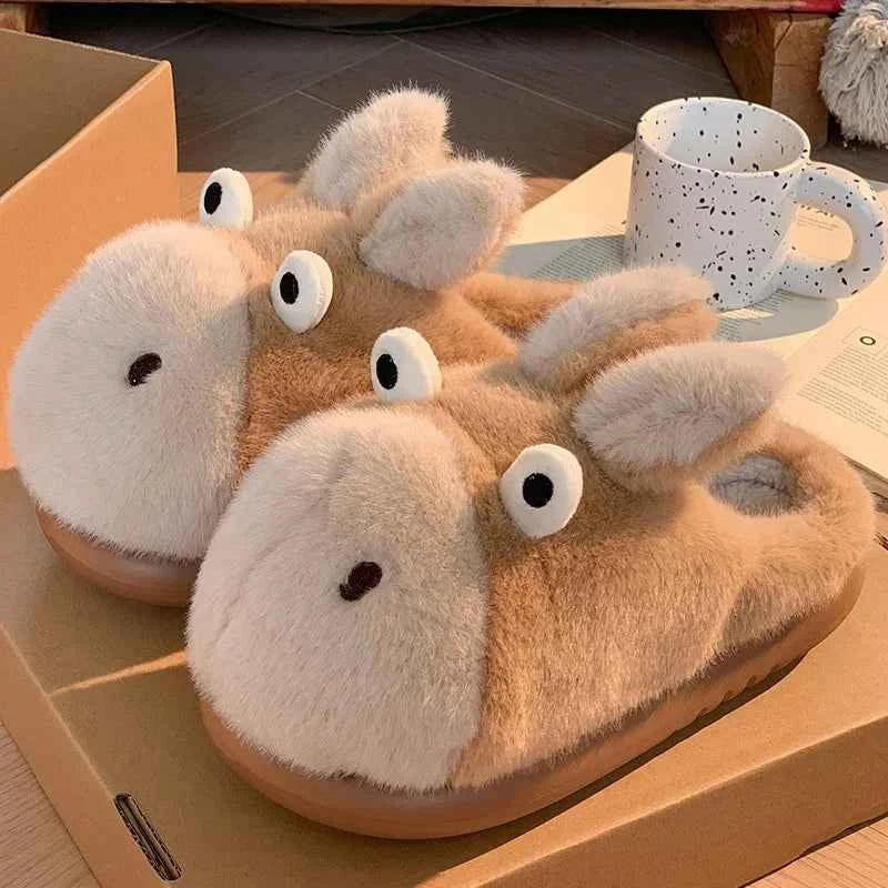 Cartoon Cotton Slippers for Women – Warm Waterproof Thick Sole Indoor Winter House Shoes