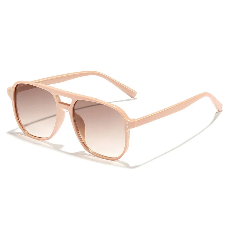 Fashionable Large Frame Retro Sunglasses, New Ocean Film Double Bridge Rice Nail Design, Anti-UV Sun Protection Eyewear