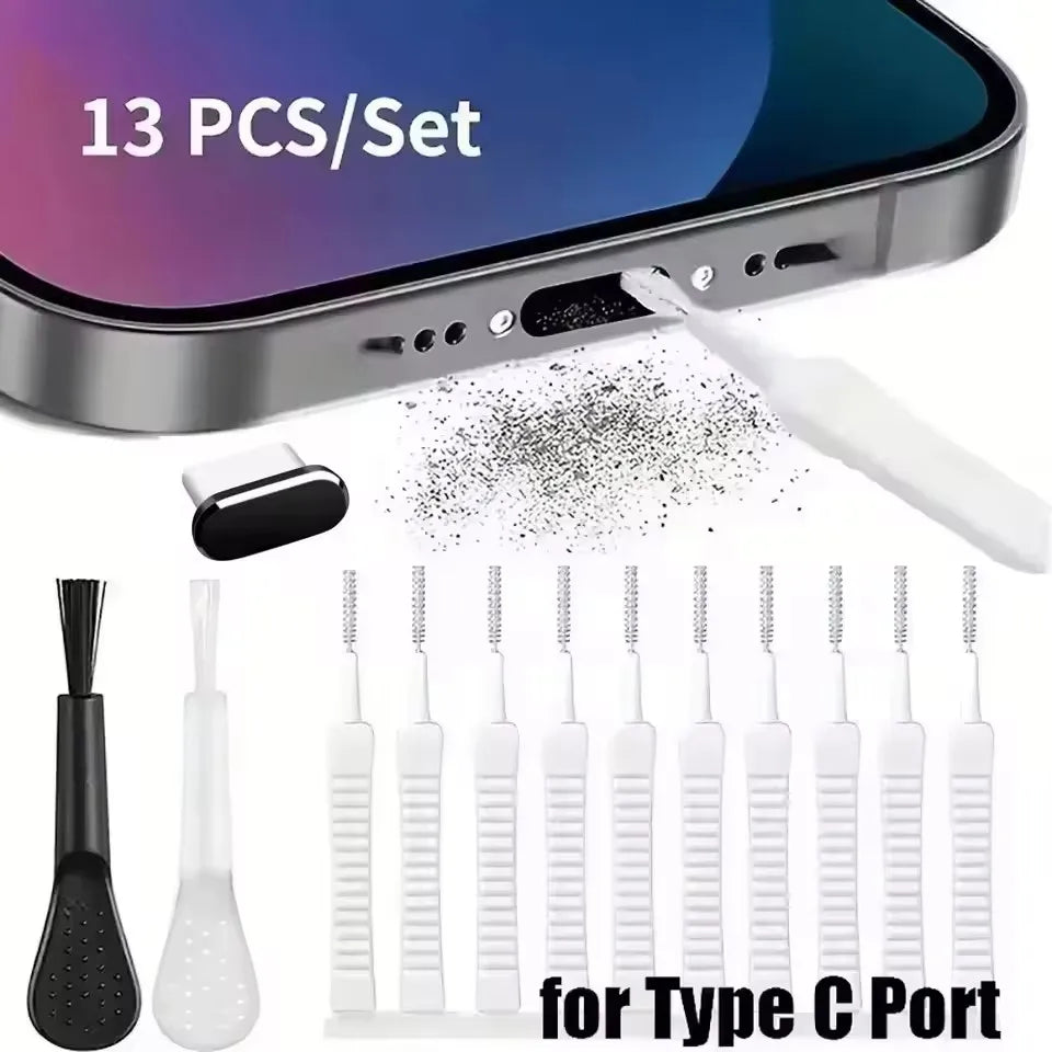 Cell Phone Charging Port Dust Plug with Cleaning Brush for IPhone 17 16 15 14Pro Max Plus Samsung Xiaomi IOS Type C Cleaner Set