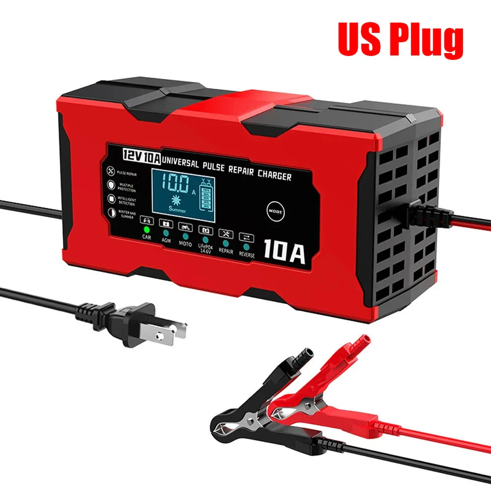 12V 10A Car Battery Charger 14.6V 10A Electric Motorcycles Charger For Lifepo4 Lead Acid AGM GEL PB Smart Lithium Battery Repair