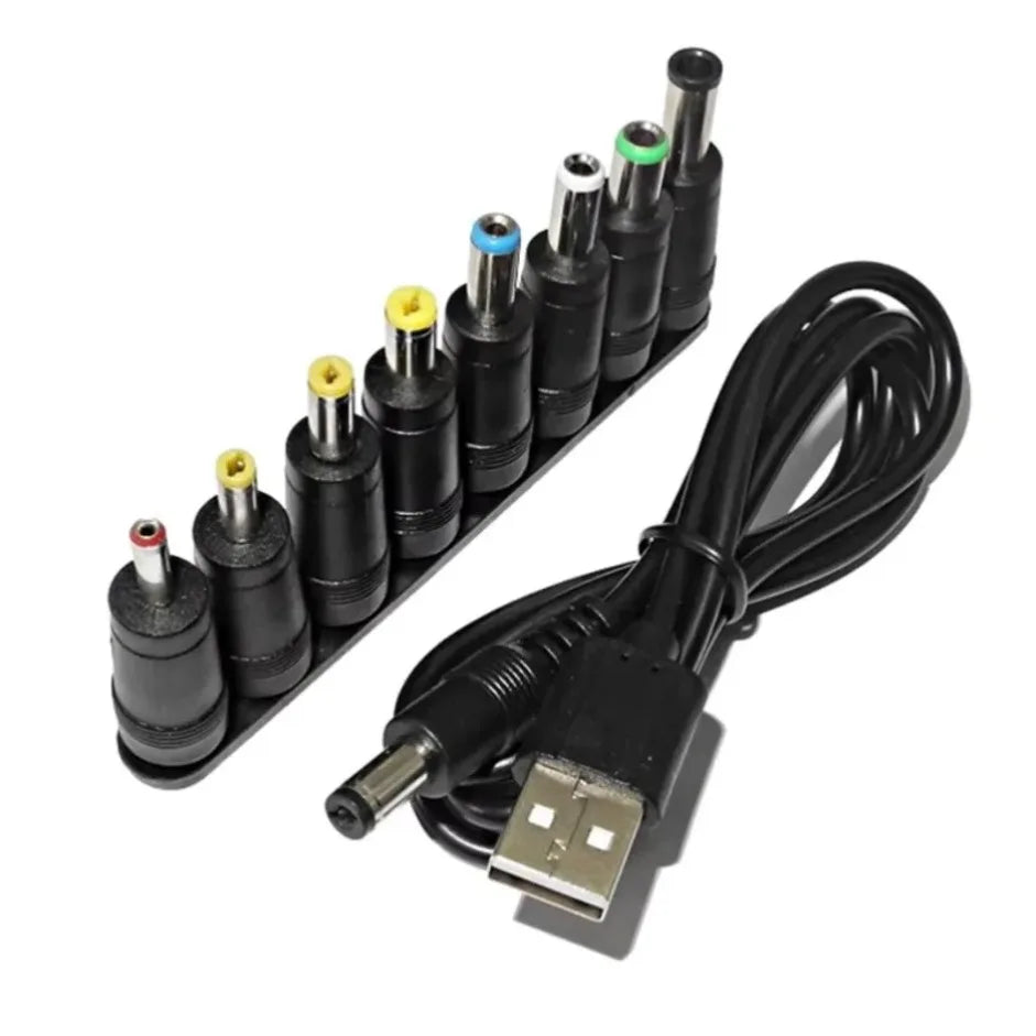 Universal Power Cable USB to DC 5.5 * 2.1mm Jack 5V Charging Cord with 8 Selectable Connector Tips for CCTV Cameras TV Box