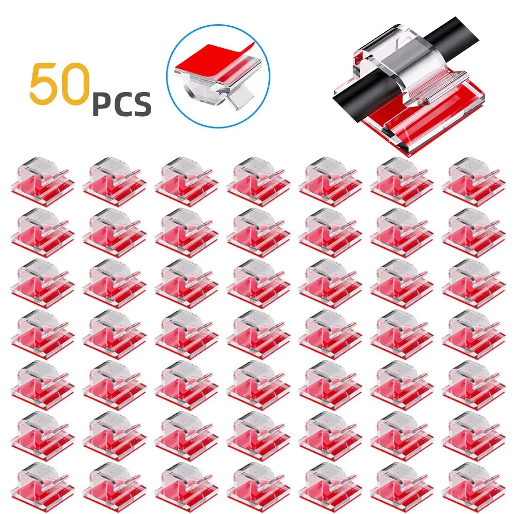 50Pcs Self-Adhesive Cable Clip Wire Protector Fixer Holder Desktop Tidy Management Wire Organizer For Mouse Headset Wire Storage