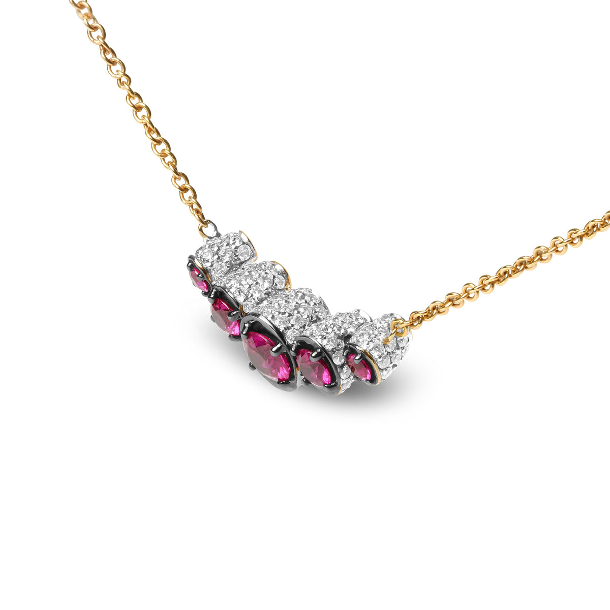 Collier ras-du-cou incurvé en or rose 18 carats avec diamants pavés 0,75 carats et rubis rouges gradués (couleur G-H, pureté SI1-SI2) - Réglable de 35,5 cm à 42 cm