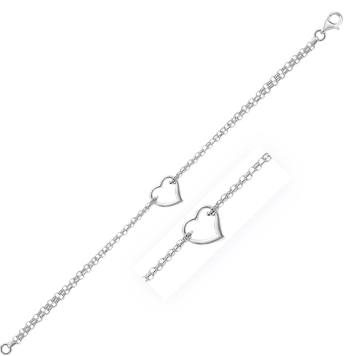 Chaîne de cheville en or blanc 14 carats maille marine avec cœur ajouré