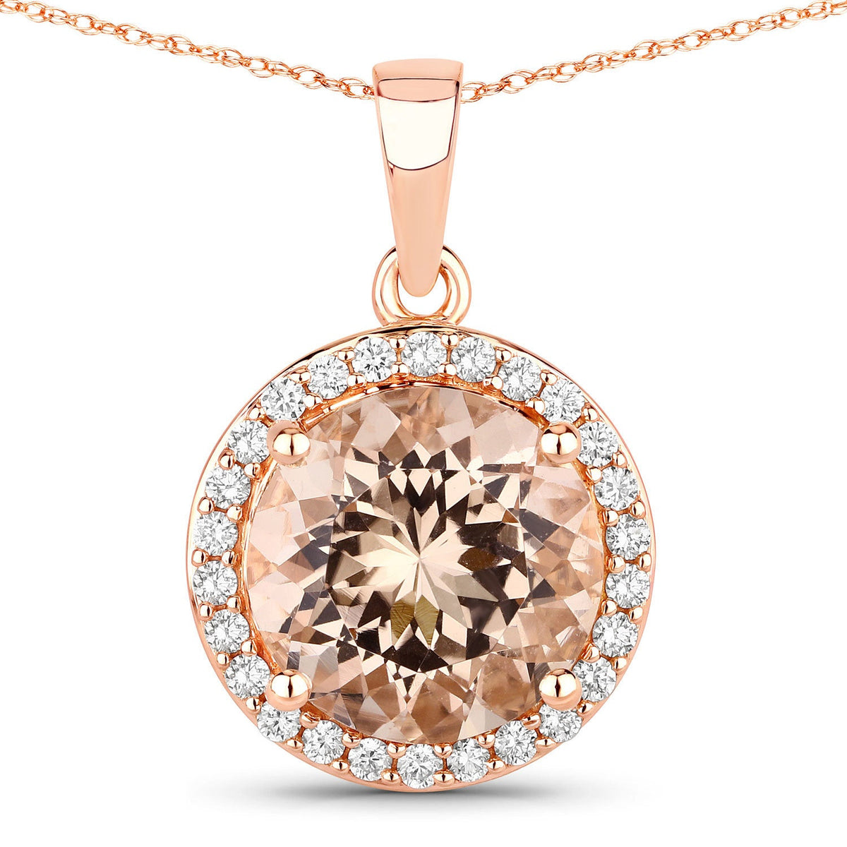 Pendentif en or rose 14 carats, véritable morganite de 3,61 carats et diamants blancs