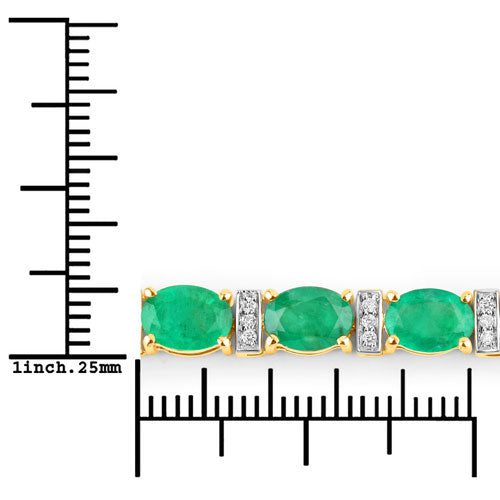 Bracelet en or jaune 14 carats, émeraude de Zambie véritable de 14,05 carats et diamants blancs