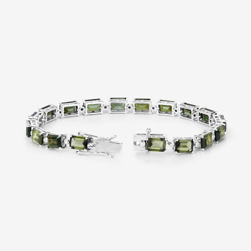 Bracelet en or blanc 14K avec tourmaline verte véritable de 19,04 carats et diamants blancs