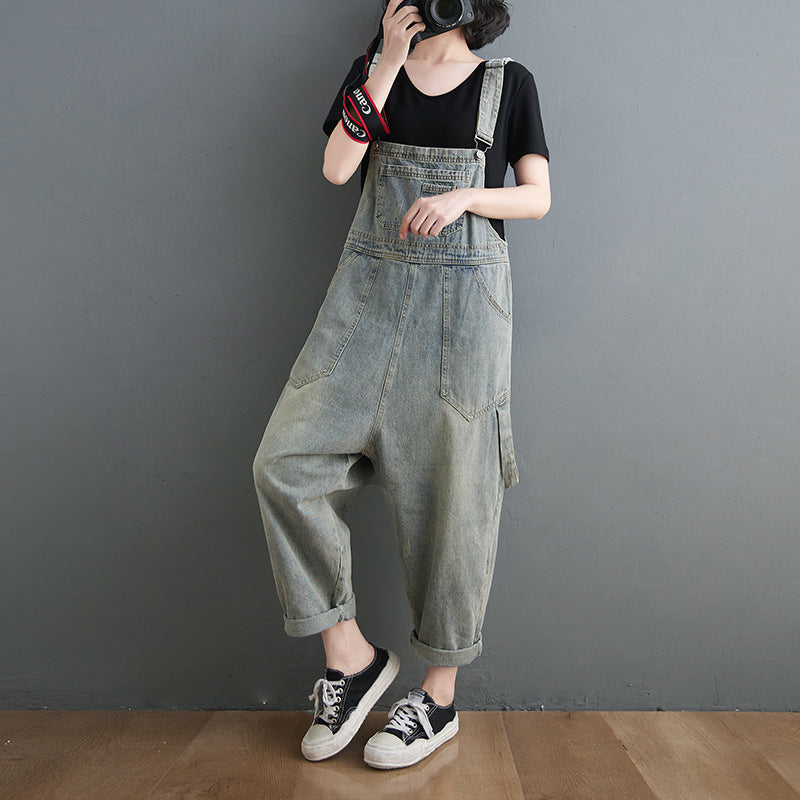 Spring Summer Women's Loose Denim Jumpsuit (Korean Style)