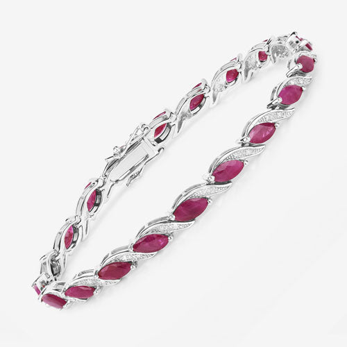 Bracelet en or blanc 10K, rubis véritable de 7,78 carats et diamants blancs