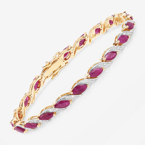 7.78 Carat Genuine Ruby and White Diamond 10K Yellow Gold Bracelet