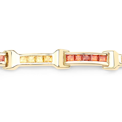 Bracelet en argent sterling 925 avec saphirs orange et jaunes véritables de 6,48 carats