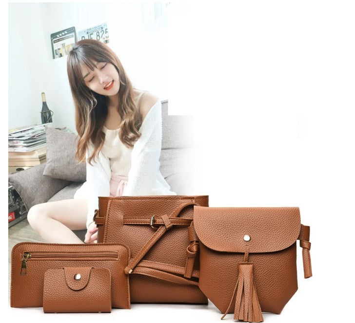 Vintage Lychee Pattern Four-Piece Mother-Daughter Bag Set