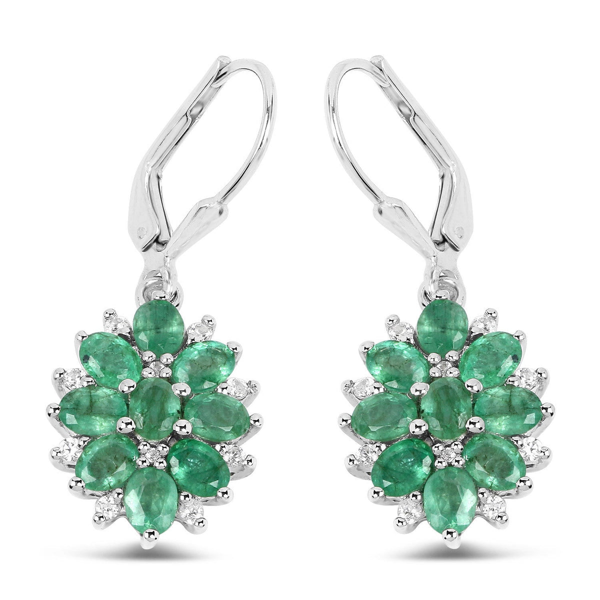 Boucles d'oreilles en argent sterling .925 avec émeraude de Zambie véritable de 3,04 carats et zircon blanc