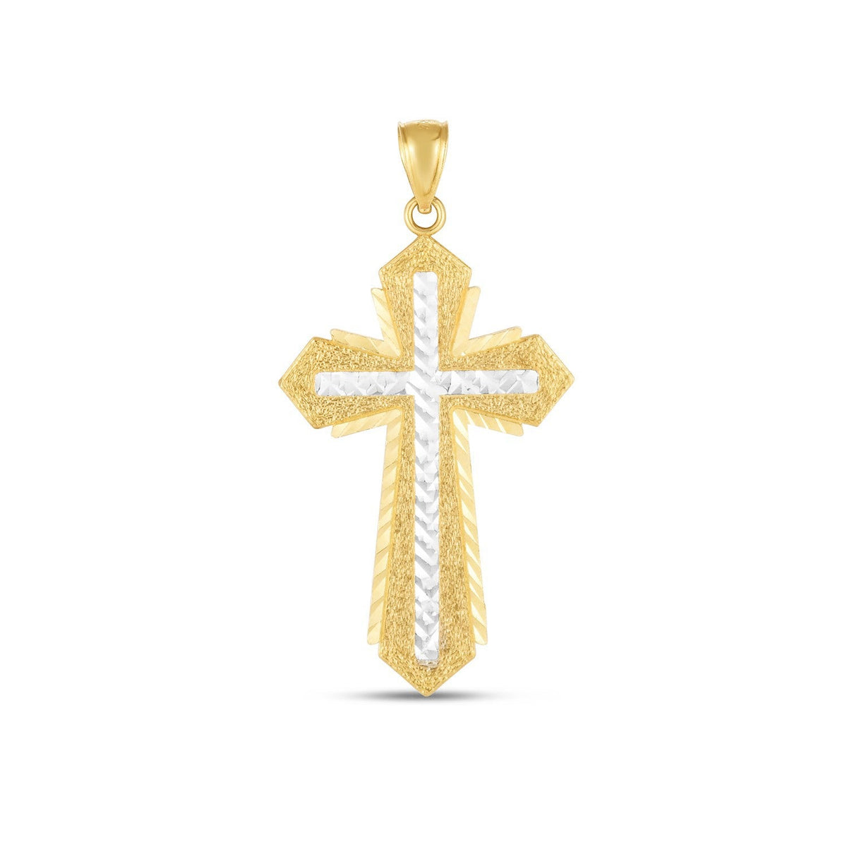 Pendentif croix bicolore en or 14 carats, finition polie, taille diamant