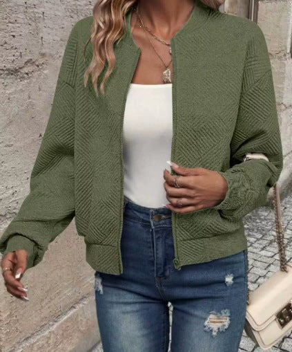 2026 Spring And Autumn Cross-Border Amazon European And American Women's Fashion New Plaid Zipper Round Neck Long Sleeve Jacket For Women