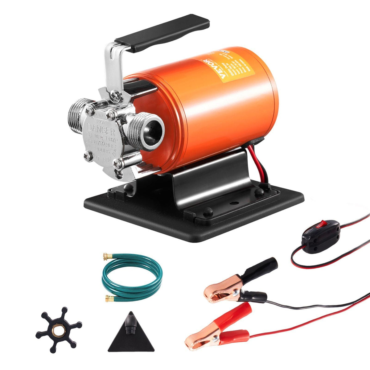Pompe de transfert d'eau, 12 V DC 360 GPH 1/10 CV, pompe électrique portable avec kit de tuyau d'aspiration de 1,8 m, turbine, crépine d'aspiration, pour le jardin, baril de pluie, piscine, bassin, spa, vidange d'aquarium