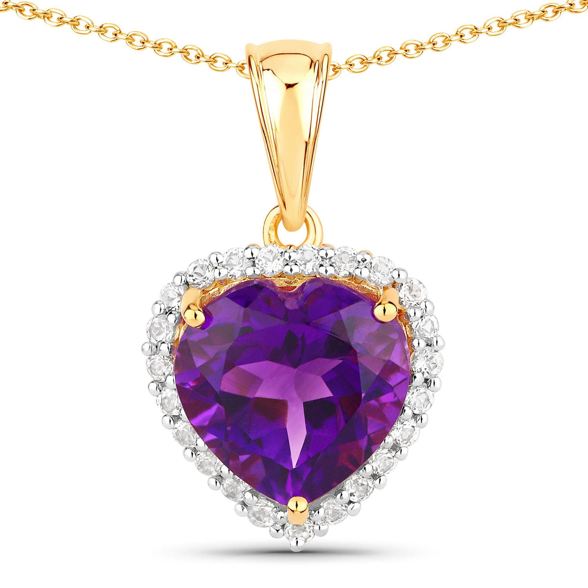 Pendentif en argent sterling 925 avec améthyste véritable et topaze blanche de 4,76 carats