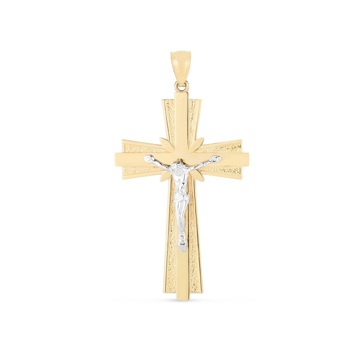 Pendentif croix bicolore en or 14 carats, finition polie, taille diamant