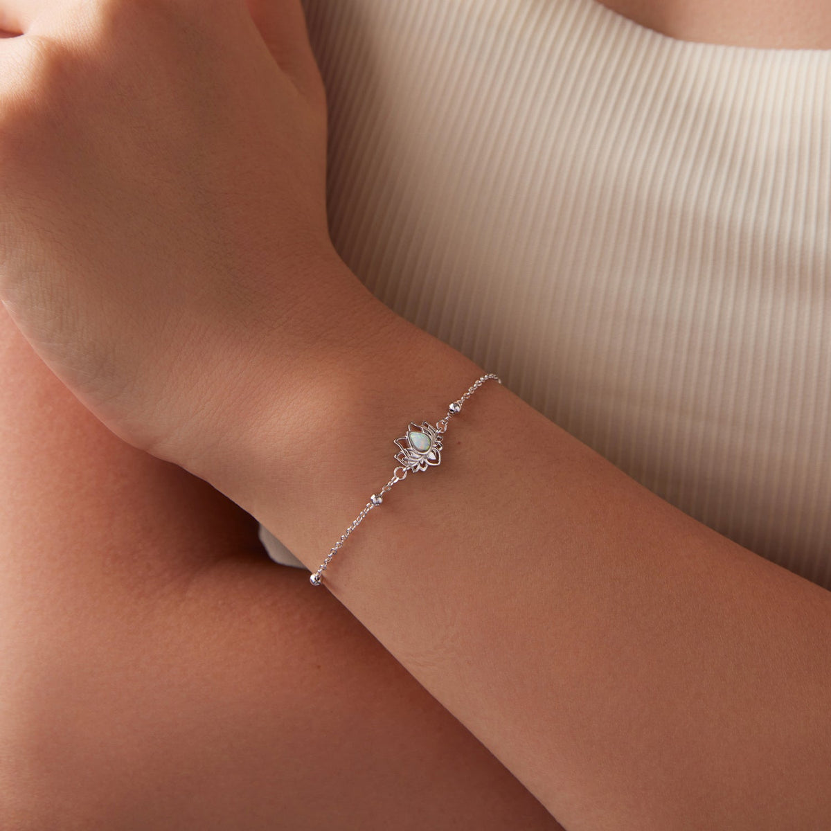 Bracelet en argent sterling 925 plaqué or blanc avec opale synthétique - Longueur 15+6cm pour femme