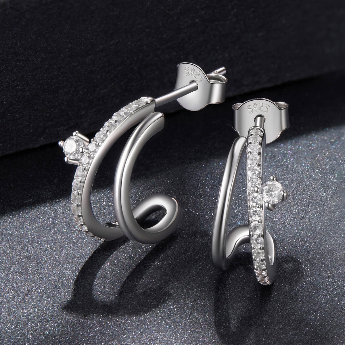 Boucles d'oreilles en argent sterling 925 et moissanite pour femme - 1,4 x 0,5 cm, serti pavé