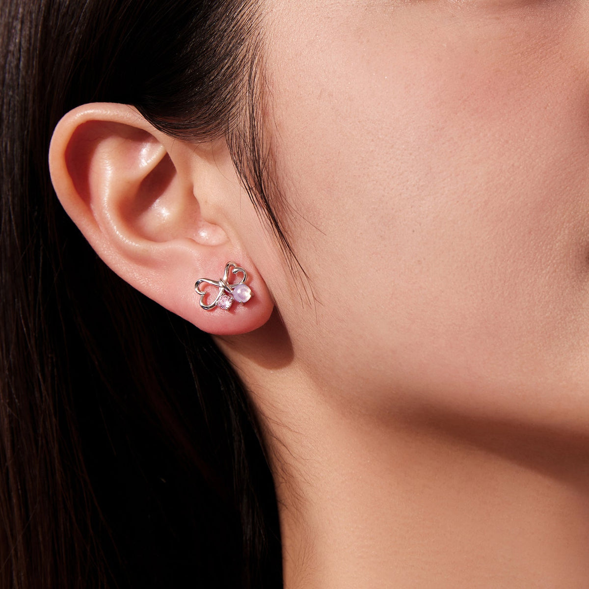 Boucles d'oreilles en argent sterling 925 avec pavé de zircone cubique et verre transparent pour femmes