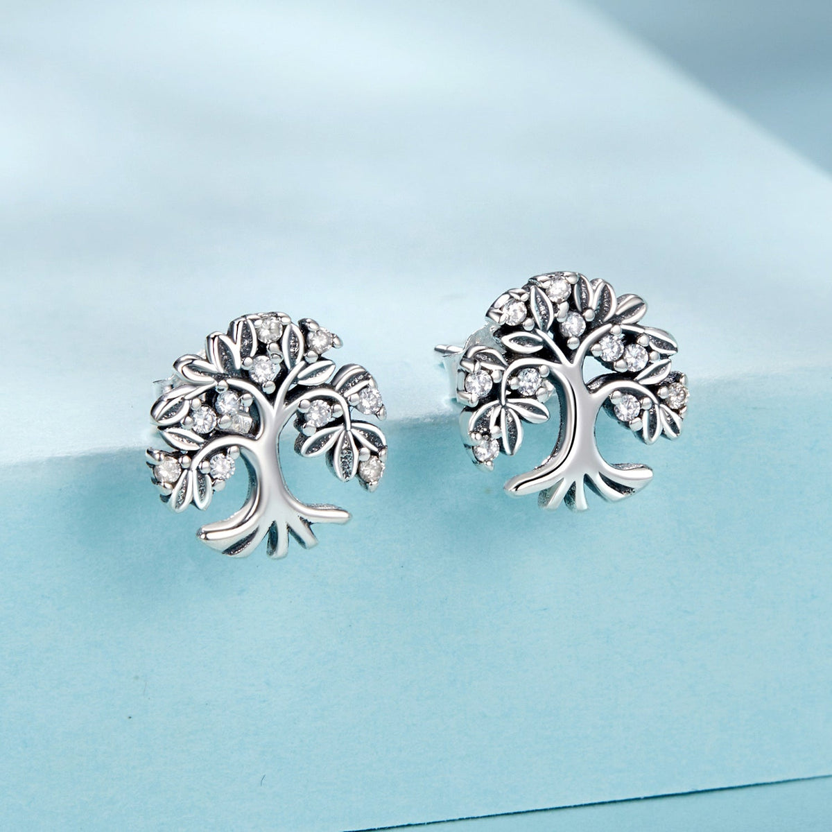 Boucles d'oreilles en argent sterling 925 avec zircons cubiques sertis pavé - Finition oxydée - 0,9 cm