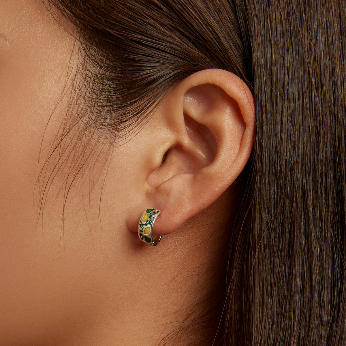 Boucles d'oreilles en argent sterling 925 pour femmes - Processus d'émail - Argent oxydé - 1,4x0,6 cm