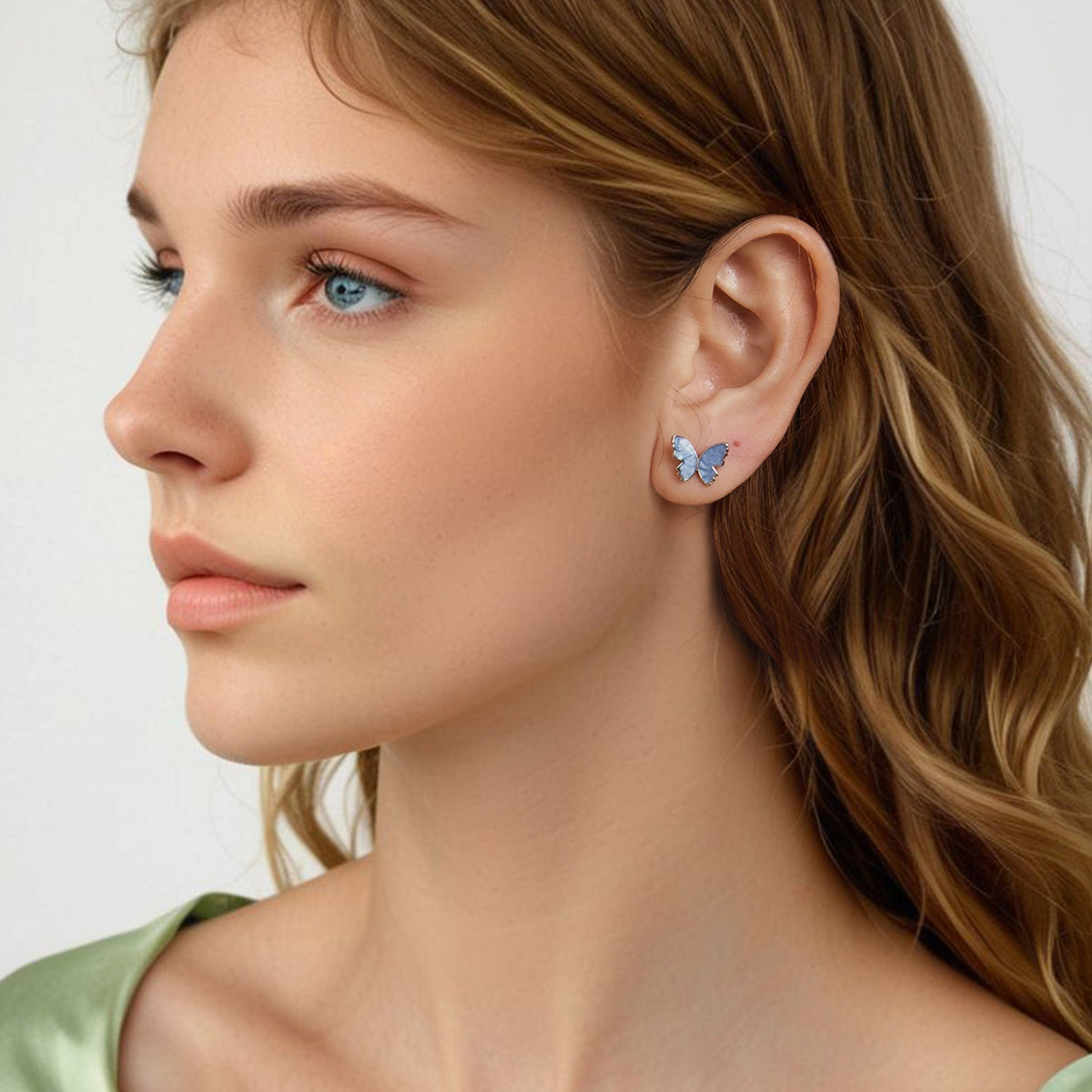 Boucles d'oreilles en Argent Sterling 925 Émaillées Plaqué Or Blanc pour Femme - 1.0x1.2cm