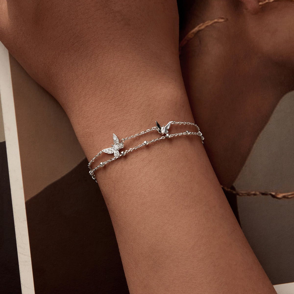 Bracelets en argent sterling 925 avec placage en platine et pierres de zircon cubique - 150+60mm