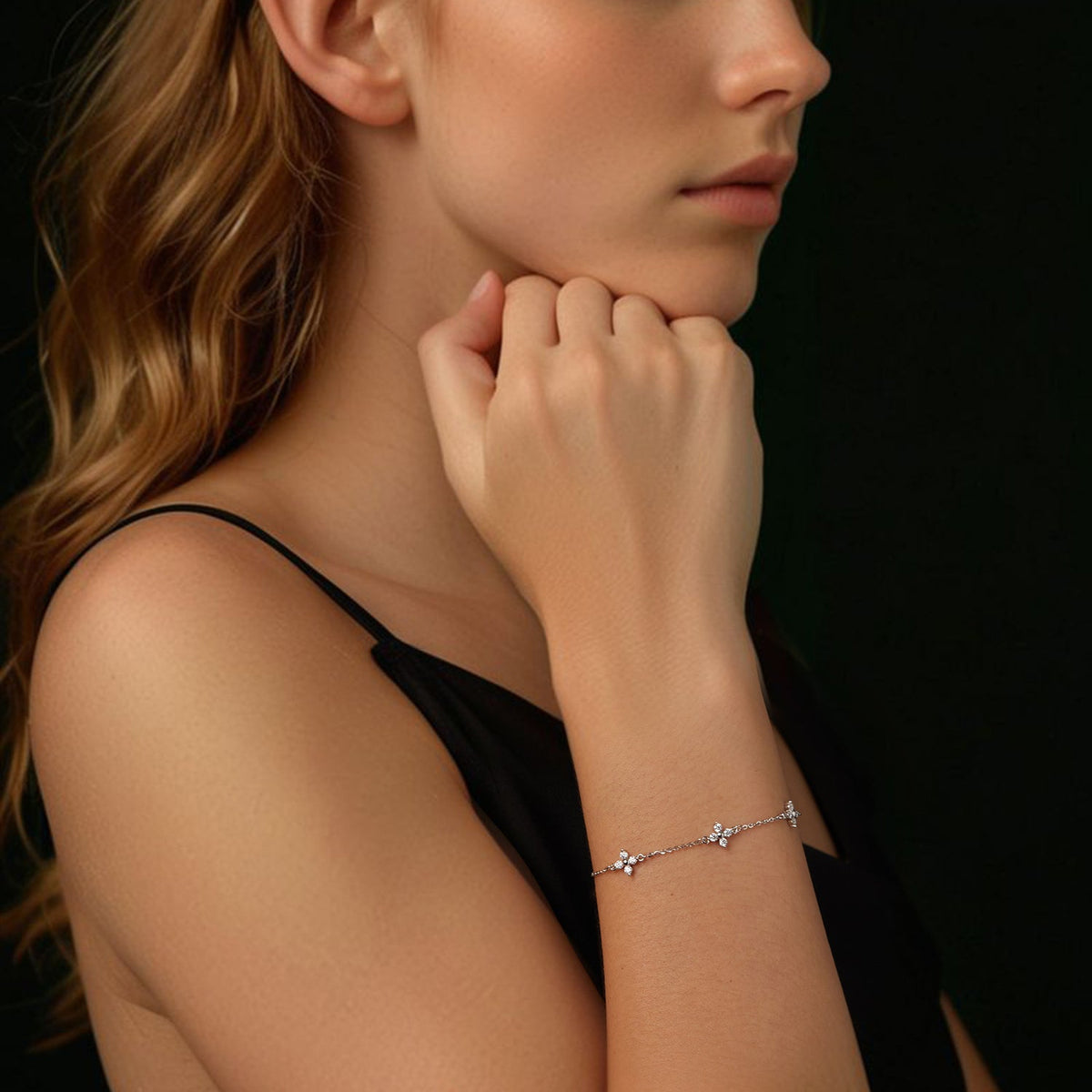 Bracelet pour femmes en argent sterling 925 et moissanite plaqué or blanc 15+6cm