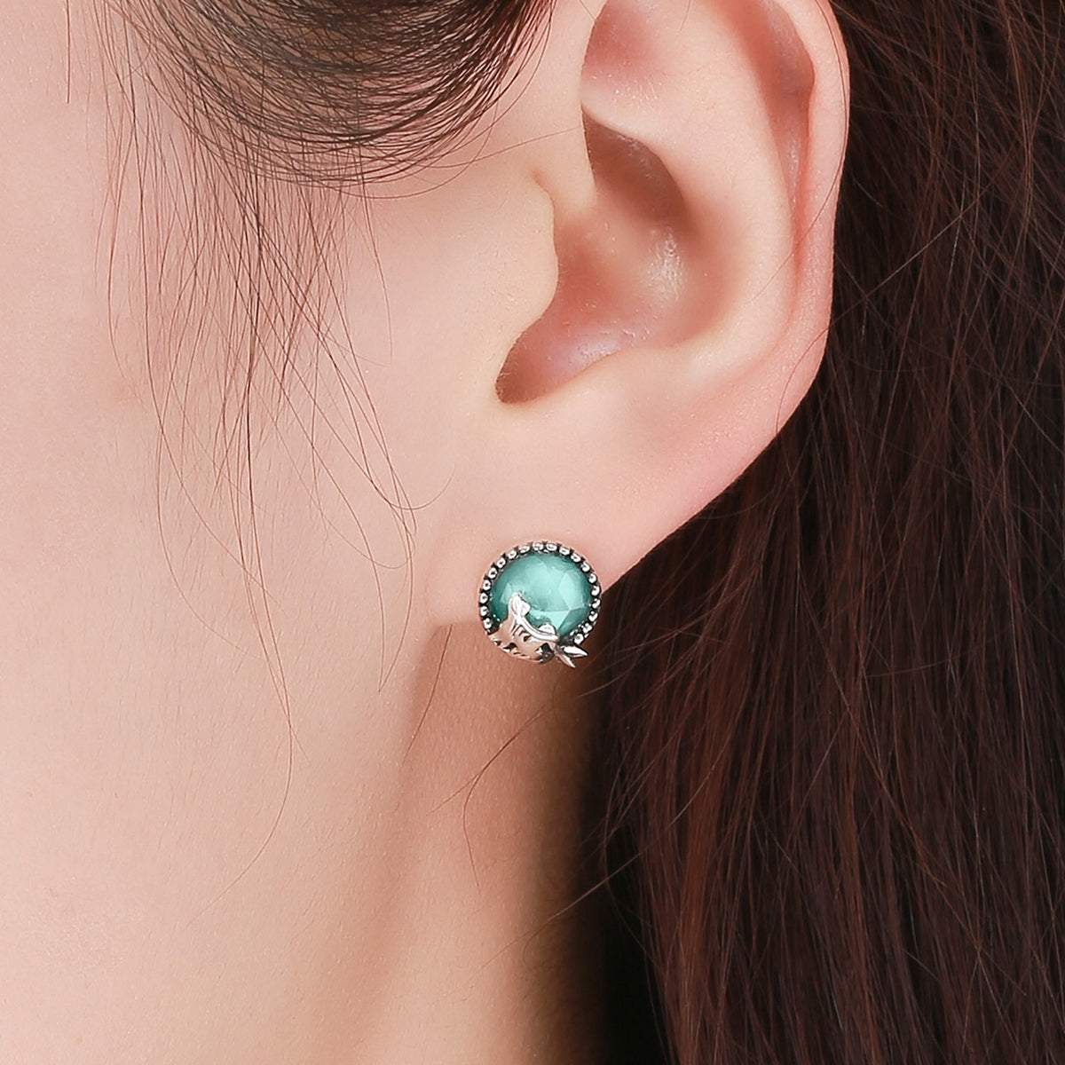 Boucles d'oreilles en argent oxydé S925 et verre transparent pour femme