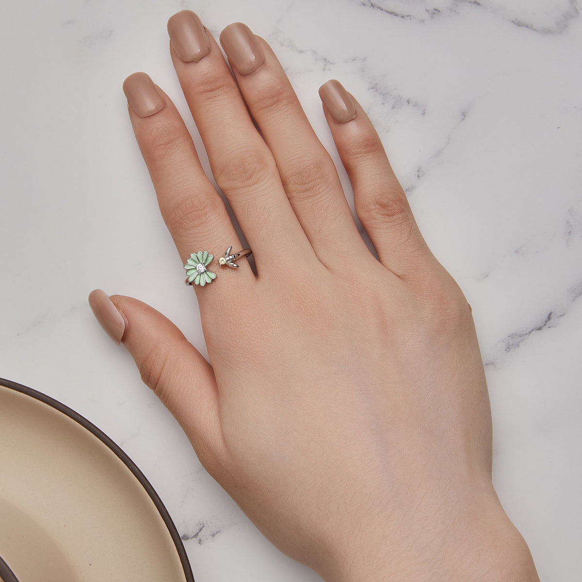 Bague en argent sterling 925 émaillé et CZ plaqué platine