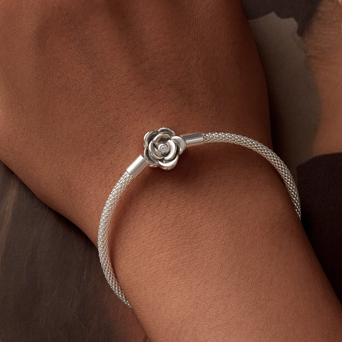Bracelet en argent sterling 925 avec finition oxydée et zircone cubique 17,0 cm