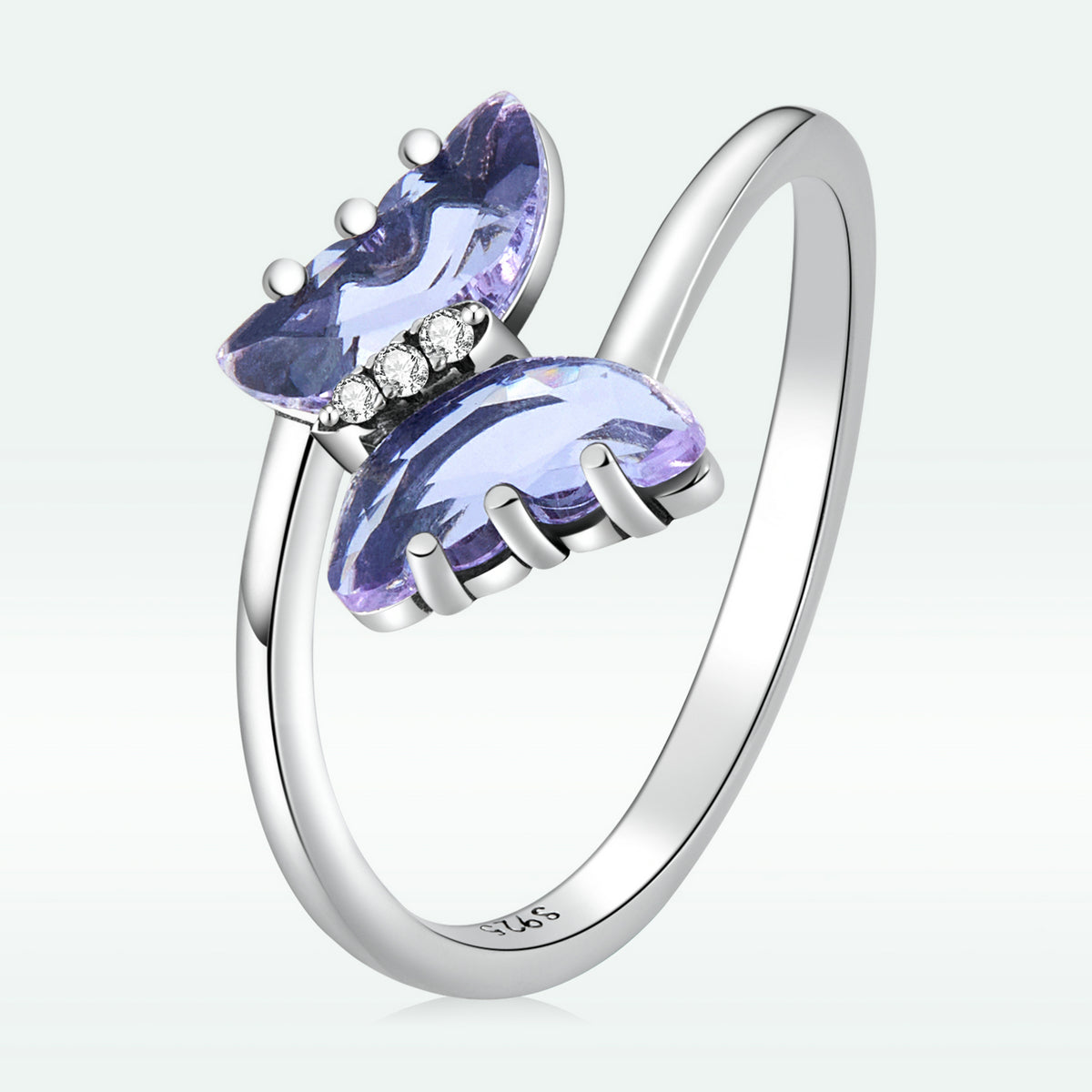 Bague en argent sterling 925 avec verre transparent et zircones cubiques pavées, taille 6,0, finition oxydée - Bijoux pour femmes