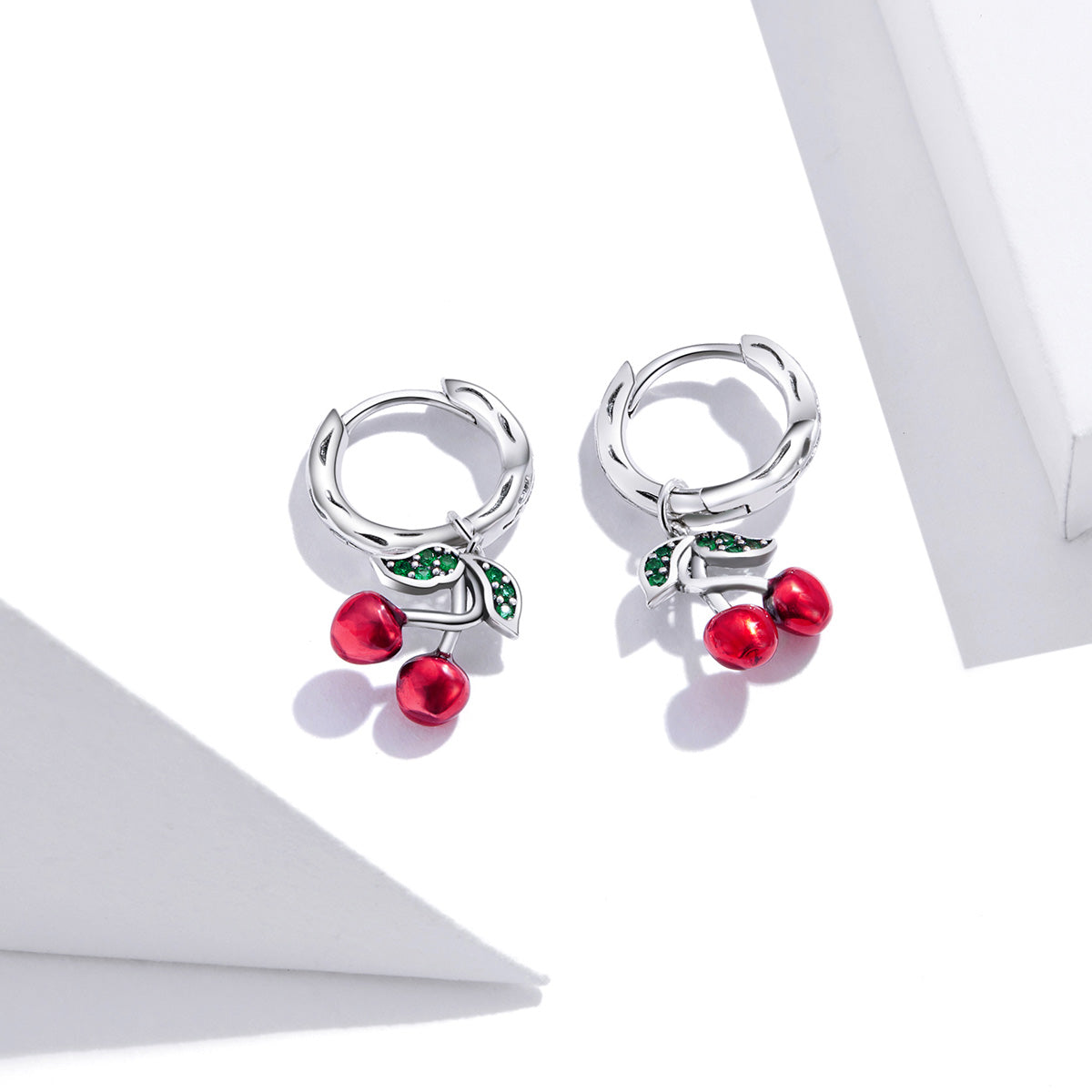 Boucles d'oreilles en émail et oxyde de zirconium en argent sterling S925 oxydé pour femmes