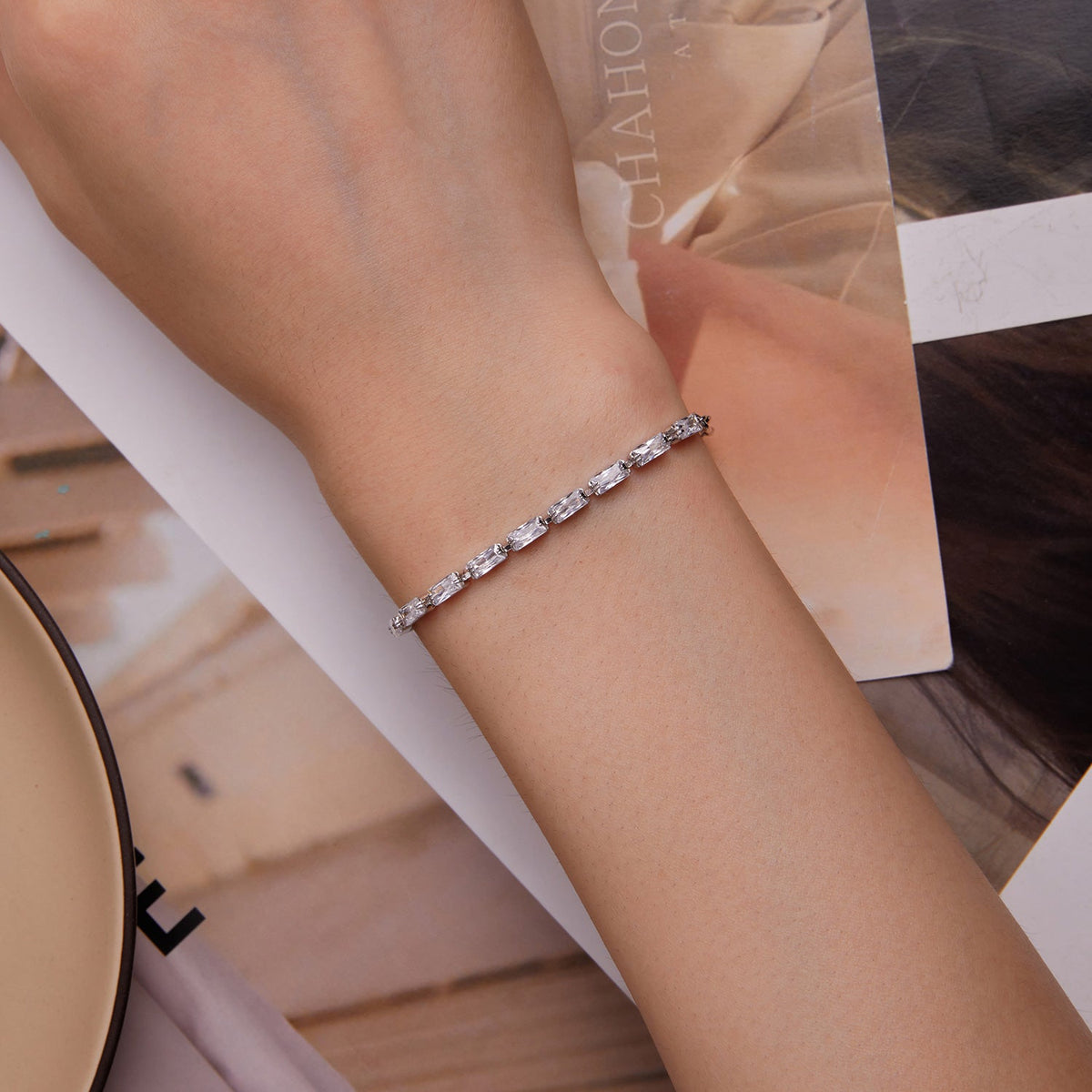 Bracelet ajustable en argent sterling 925, serti de zircones cubiques, plaqué platine, 14,5+3cm, pour femmes