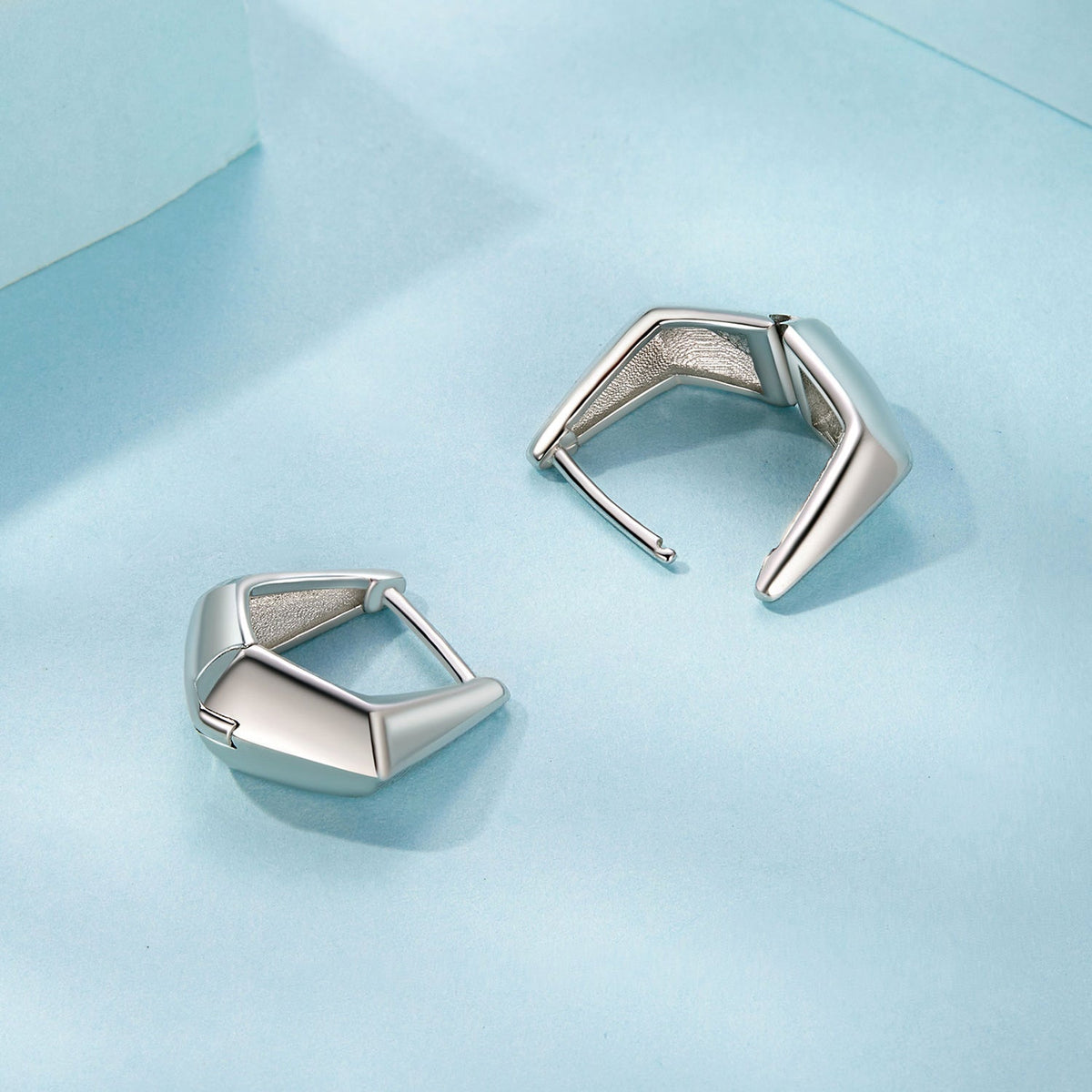 Boucles d'oreilles en argent sterling 925 plaqué or blanc 14x6.5mm pour femmes