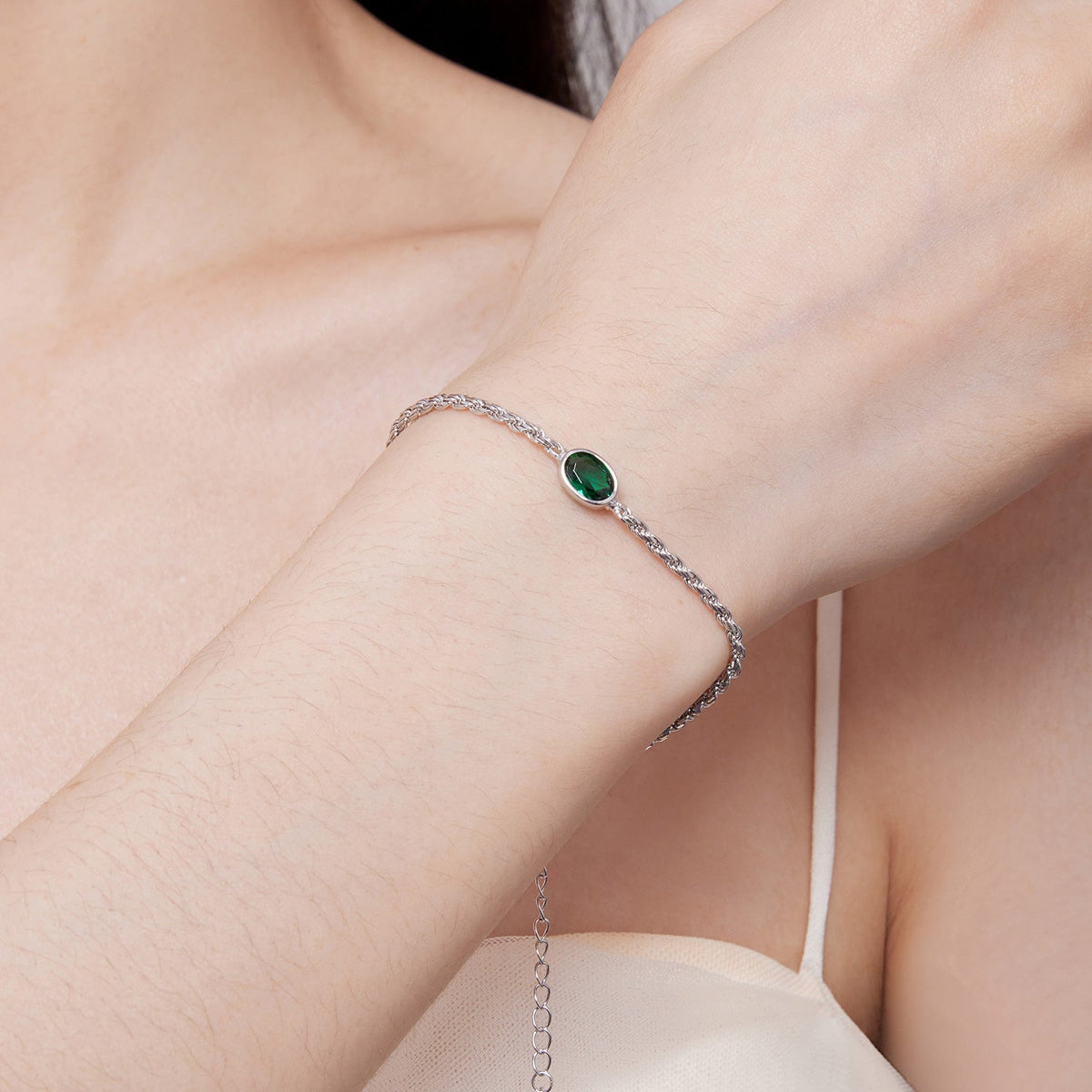 Bracelet en argent sterling 925 avec pendentifs en oxydes de zirconium, taille ajustable de 150 mm + 60 mm