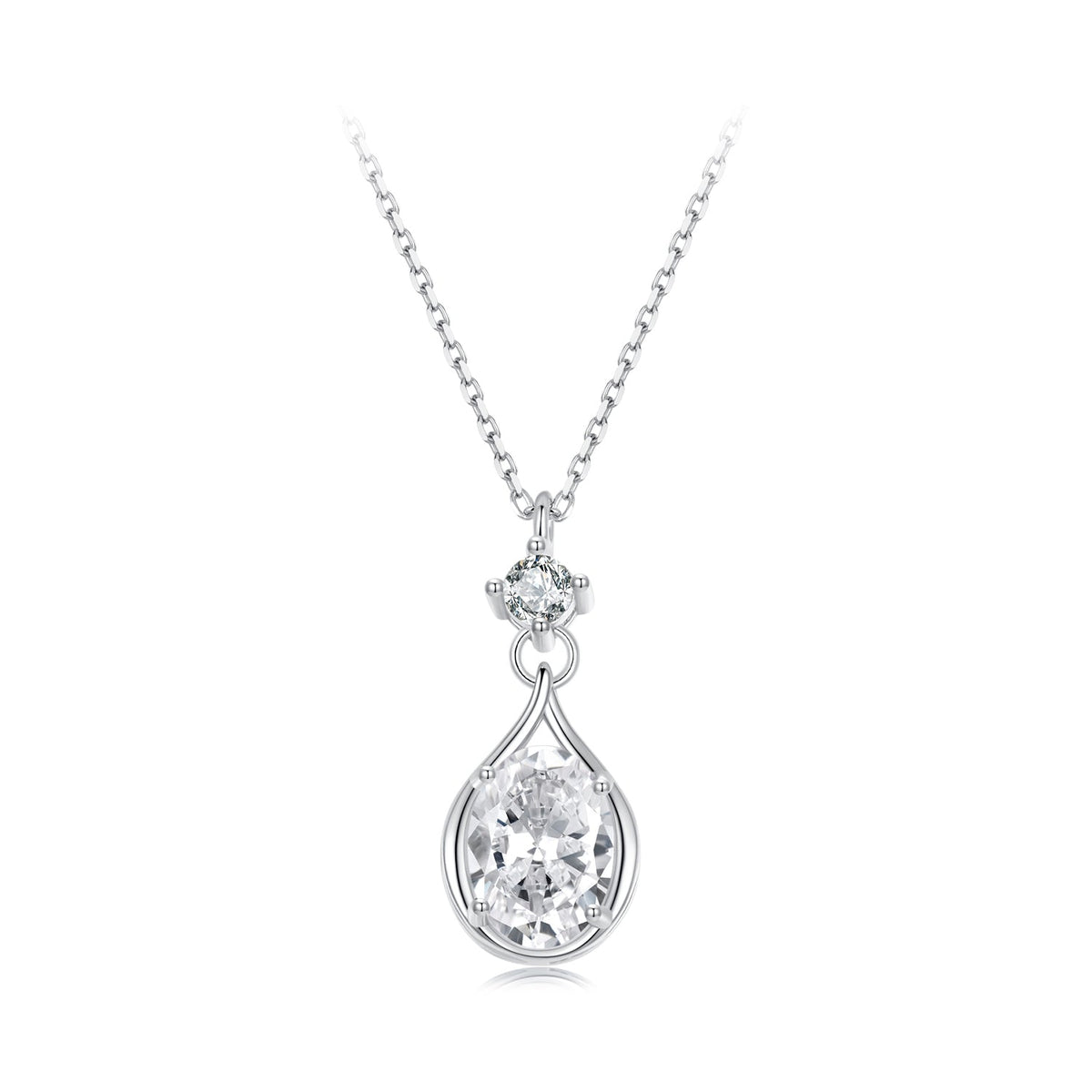 Collier femme en Argent Sterling 925 plaqué Or Blanc 40+5cm avec Oxyde de Zirconium serti pavé
