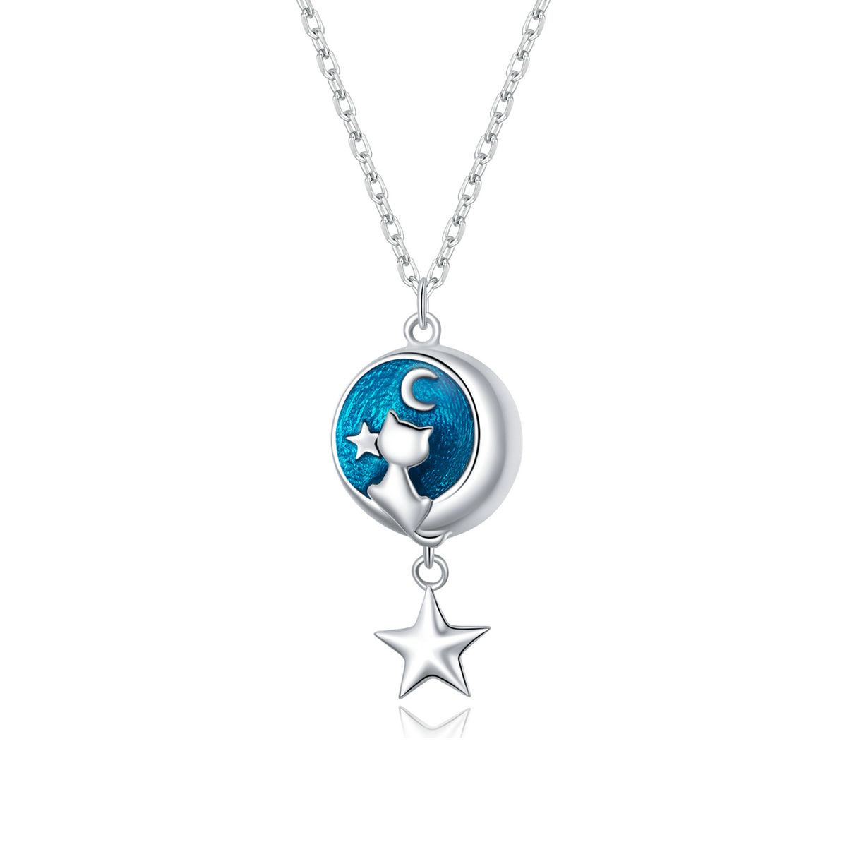 Collier en argent sterling 925 plaqué platine émaillé de 40+3cm pour femmes